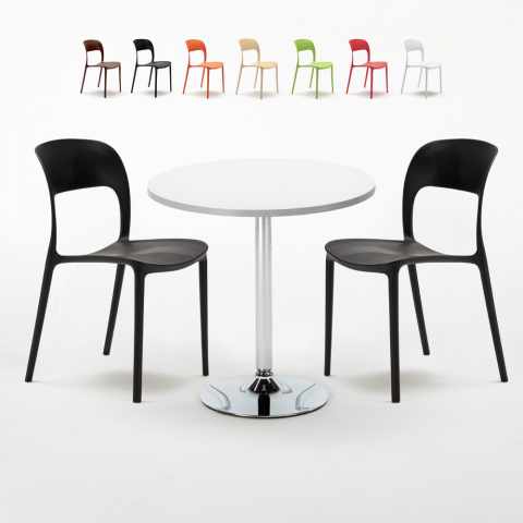 Long Island hvid cafebord sæt: 2 Restaurant farvet stole og 70cm rundt bord Kampagne