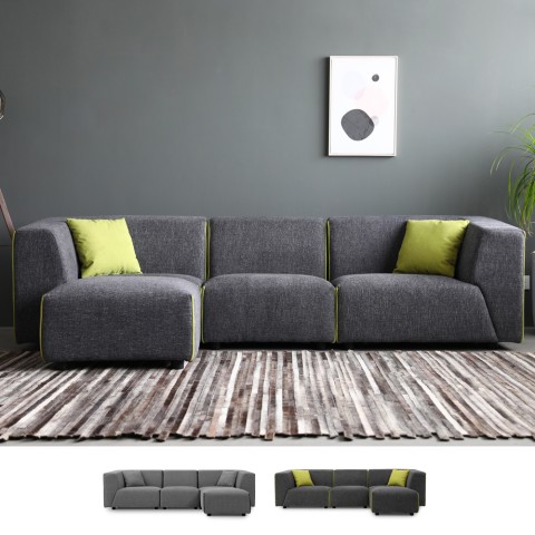 Jantra 3 personers modulær grå sofa chaiselong hjørnesofa stofbetræk Kampagne