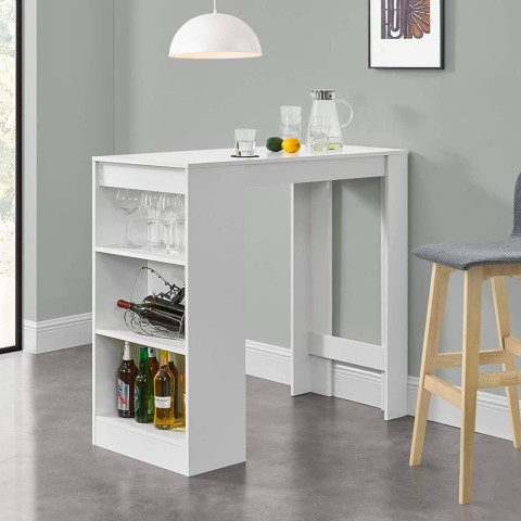 Petra hvid høj barbord træ 110x50x103 cm køkkenbord med 3 hylder Kampagne
