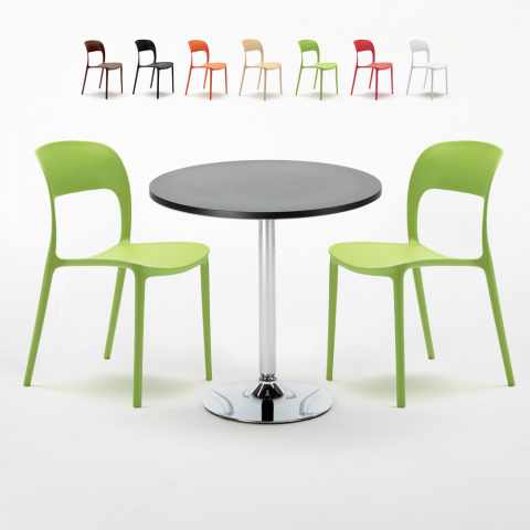 Cosmopolitan sort cafebord sæt: 2 Restaurant farvet stole og 70cm rundt bord