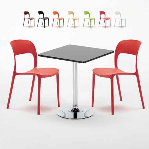 Mojito sort cafebord sæt: 2 Restaurant farvet stole og 70cm kvadratisk bord