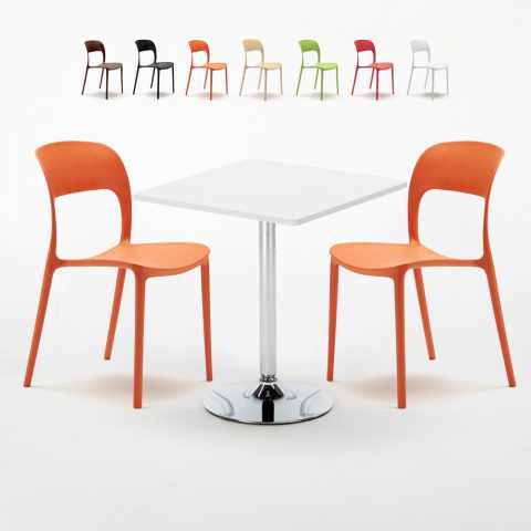 Cocktail hvid cafebord sæt: 2 Restaurant farvet stole og 70cm kvadratisk bord