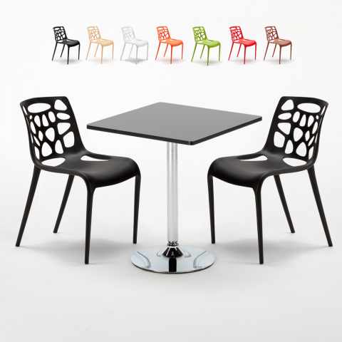 Mojito sort cafebord sæt: 2 Gelateria farvet stole og 70cm kvadratisk bord