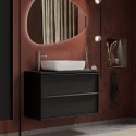 Bloom badeværelsesmøbel med vask 110 cm sort med 2 skuffer gulv væg Tilbud