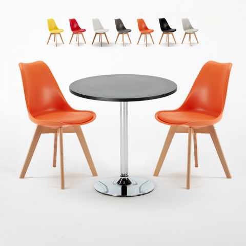 Cosmopolitan sort cafebord sæt: 2 Nordica farvet stole og 70cm rundt bord