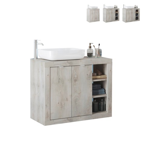 Griff hvid fyrretræ badeværelsesmøbel med vask og skab gulvstående Kampagne
