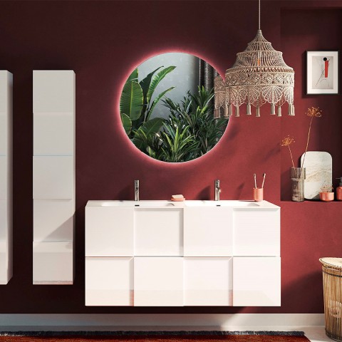 Feel S Dama blank hvid badeværelsesmøbel dobbelt vask skuffer væghængt Kampagne