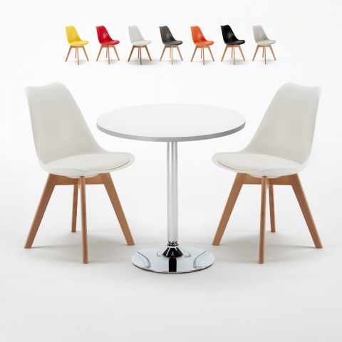 Long Island hvid cafebord sæt: 2 Nordica farvet stole og 70cm rundt bord