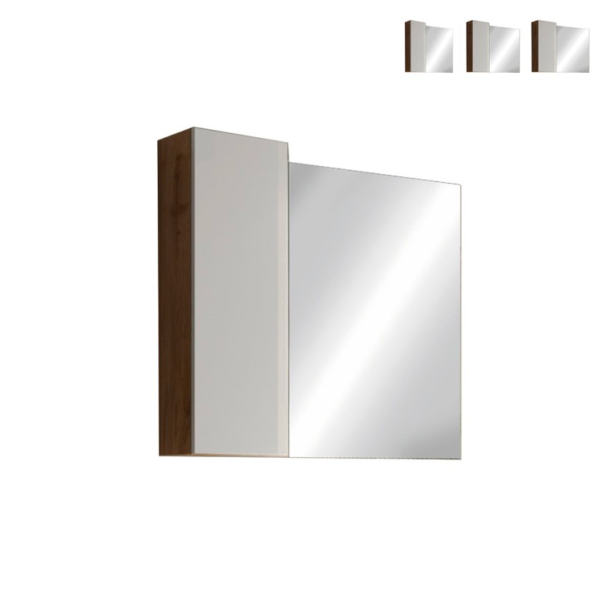 Pilar BW badeværelsesspejl med lys LED og eg blank hvid skab væghængt Tilbud