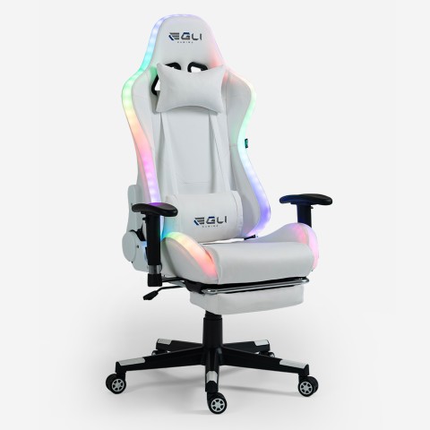 Pixy Comfort kontorstol hvid gamer stol med led RGB lys og benstøtte Kampagne