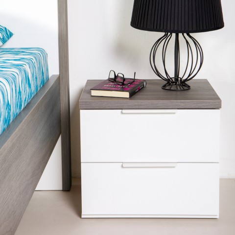 Remil egetræ hvid sengebord med 2 skuffer lille natbord soveværelse Kampagne