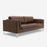 Corneel 3 personers sofa brun kunstlæder med metal fødder til stuen Tilbud
