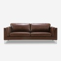 Corneel 3 personers sofa brun kunstlæder med metal fødder til stuen På Tilbud