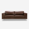 Corneel 3 personers sofa brun kunstlæder med metal fødder til stuen På Tilbud