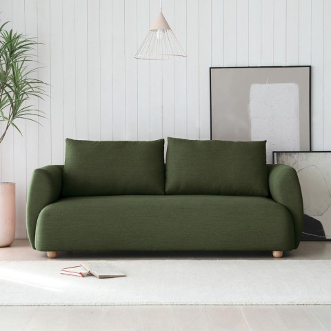 Geert 3 personers sofa stof grøn med træ fødder 196x93x84 cm til stuen Kampagne