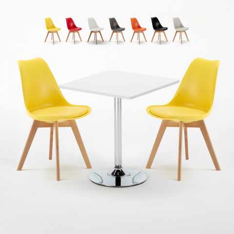 Cocktail hvid cafebord sæt: 2 Nordica farvet stole og 70cm kvadratisk bord