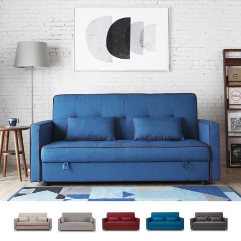 Zalto 2 personers blå lille sofa sovesofa med opbevaring og stofbetræk Kampagne