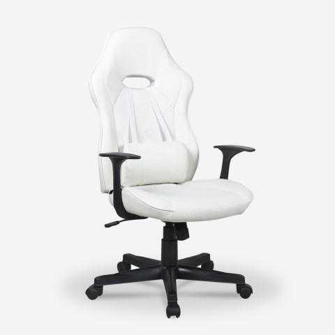 Gaming-kontorstol, ergonomisk design, med lændepude, hvid Estoril Light. Kampagne
