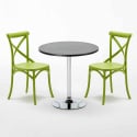 Cosmopolitan sort cafebord sæt: 2 Vintage farvet stole og 70cm rundt bord Mængderabat