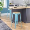 Højt barstol til køkken i metal Tolix industrielt design med træsæde Steel Up Wood.