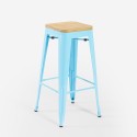 Højt barstol til køkken i metal Tolix industrielt design med træsæde Steel Up Wood.