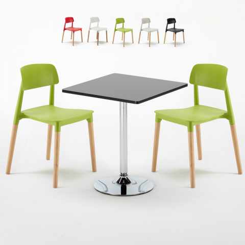 Mojito sort cafebord sæt: 2 Barcellona farvet stole og 70cm kvadratisk bord
