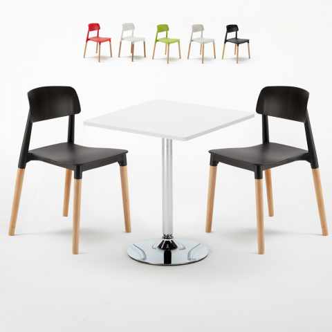 Cocktail hvid cafebord sæt: 2 Barcellona farvet stole og 70cm kvadratisk bord