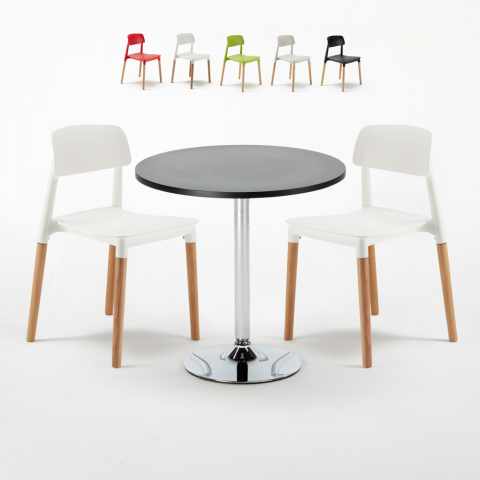 Cosmopolitan sort cafebord sæt: 2 Barcellona farvet stole og 70cm rundt bord
