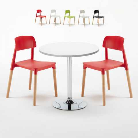 Long Island hvid cafebord sæt: 2 Barcellona farvet stole og 70cm rundt bord