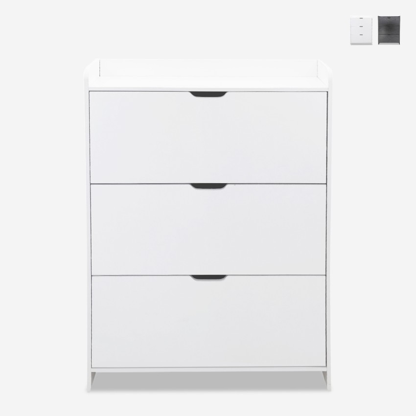 Shong smalt skoskab træ 107x17x80 cm skoreol med 3 klaplåger skohylder På Tilbud Shong smalt skoskab træ 107x17x80 cm skoreol med 3 klaplåger skohylder På Tilbud