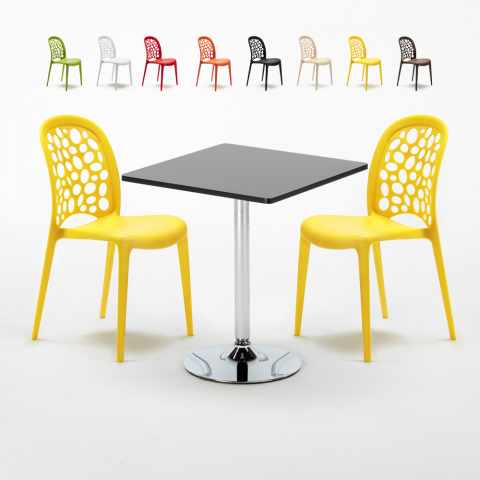 Mojito sort cafebord sæt: 2 Wedding farvet stole og 70cm kvadratisk bord