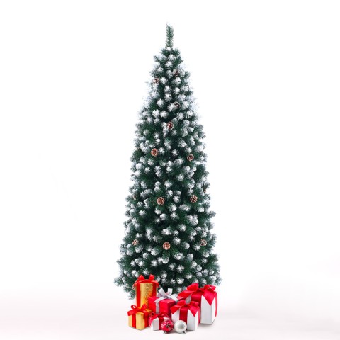 Poyakonda 180 cm kunstigt juletræ plastik grøn hvid med fod og kogler Kampagne