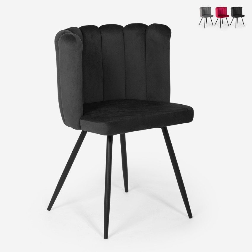 Shelly designer spisebordsstol velour stof metal ben til spisestue På Tilbud Shelly designer spisebordsstol velour stof metal ben til spisestue På Tilbud