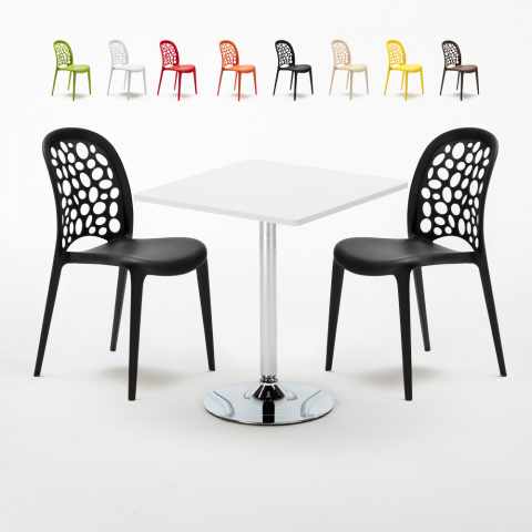 Cocktail hvid cafebord sæt: 2 Wedding farvet stole og 70cm kvadratisk bord