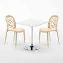 Cocktail hvid cafebord sæt: 2 Wedding farvet stole og 70cm kvadratisk bord Pris