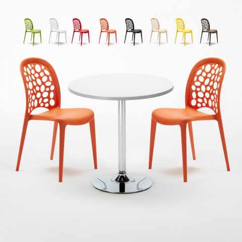 Long Island hvid cafebord sæt: 2 Wedding farvet stole og 70cm rundt bord