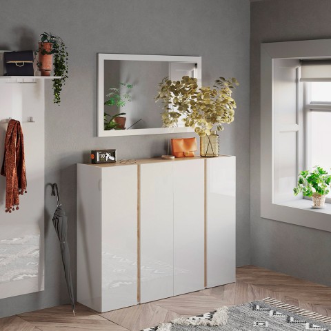 Skohylde 4-dørs moderne højglans hvid egetræ 140x35x111cm Chelsea Kampagne