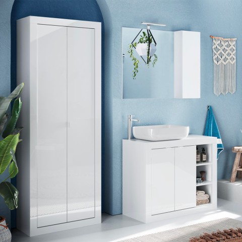 Skab med 2 døre, multifunktionelt højglanset hvidt badeværelsesmøbel 70x35x188cm Jude Kampagne
