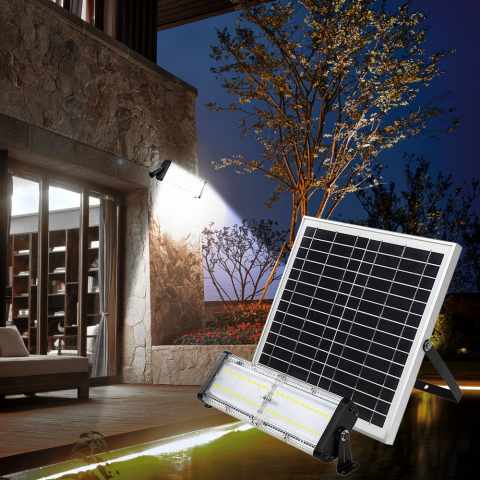 Udendørs solcelle væglampe LED spotlight 5000 lm lyssensor fjernbetjening