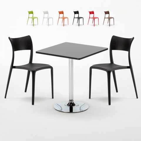 Mojito sort cafebord sæt: 2 Parisienne farvet stole og 70cm kvadratisk bord