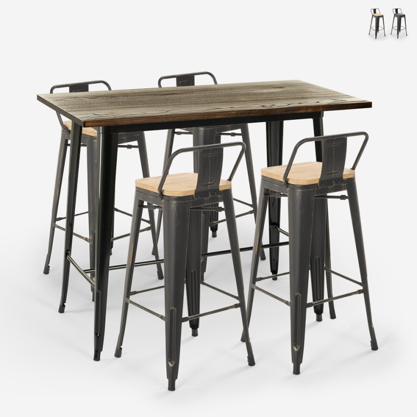sæt med højt bord i sort 120x60 og 4 barstole i Lix-stil med ryglæn wahoo På Tilbud