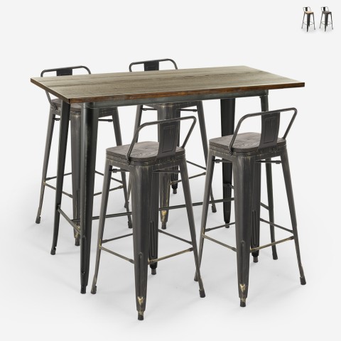 sæt med vintage højt bord i sort 120x60 og 4 Lix-barstole blackduck Kampagne