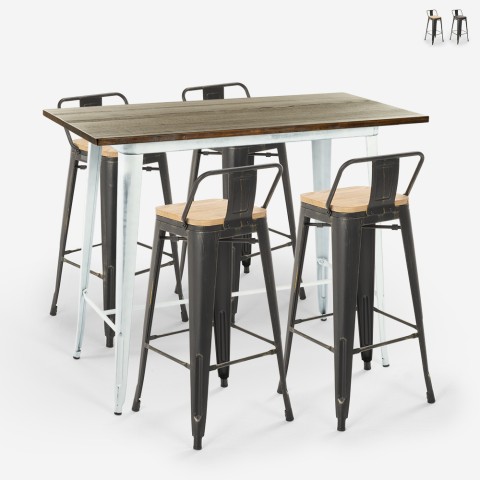 sæt med højt hvid bord i metal og 4 Lix barstole med ryglæn belcourt Kampagne