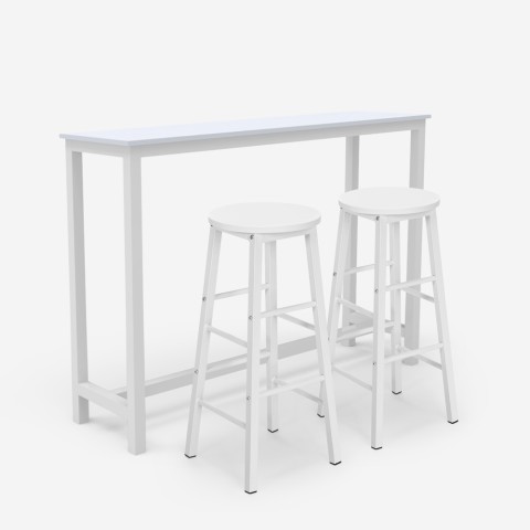 Sæt af højt bord 140x40 i hvid og 2 barstole med træsæde Argos Kampagne