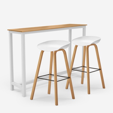 Sæt med højt bord og 2 barstole h75cm i hvid med træ i skandinavisk stil Vineland Kampagne