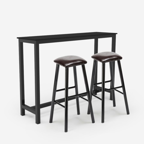 Sæt med højt bord i sort og 2 polstrede barstole med kunstlæder Spickard Kampagne