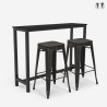 sæt med højt sort bord og 2 barstole i træ og metal seymour På Tilbud