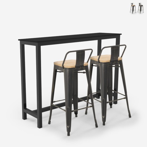 sæt med højt bord i sort og 2 barstole med ryglæn i industrielt design rexford Kampagne