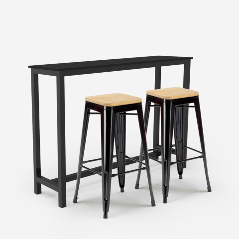 sæt med højt bord  140x40 i sort med 2 barstole i metal og træ knott Kampagne
