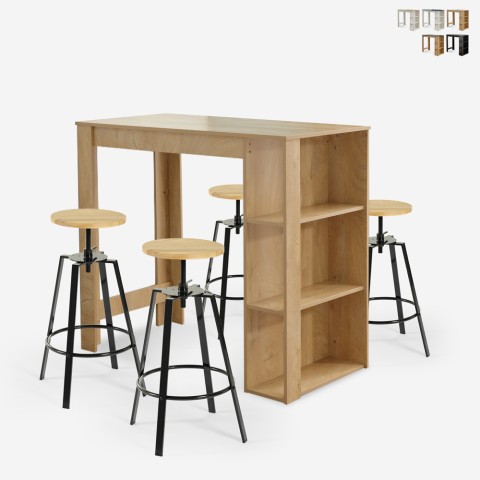 Redmond sæt med højt bord 120x60 cm hylder og 4 justerbare barstole Kampagne